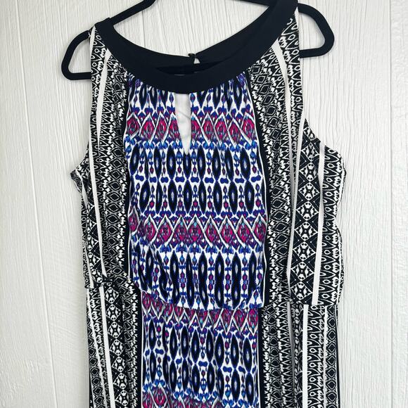 London Times Plus Black Blue Pink Abstract Jersey Stretch Maxi Dress Sz18W Artsy - Picture 9 of 13